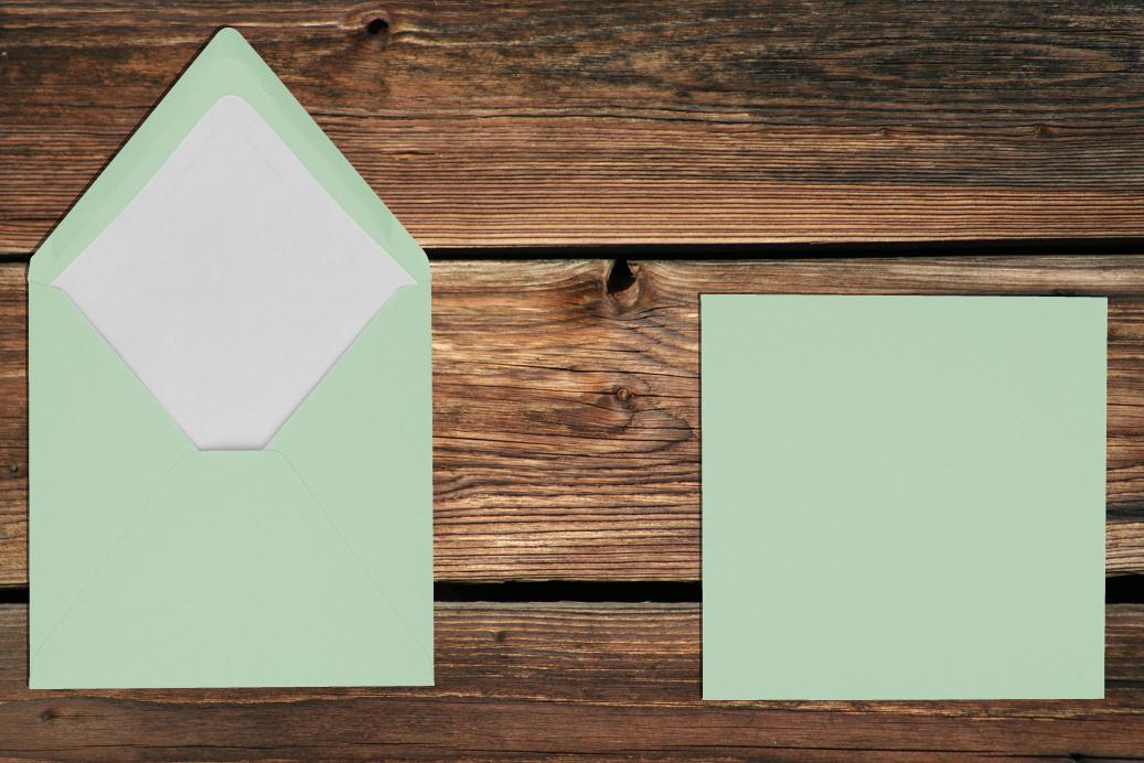 Briefhüllen mit Seidenfutter 164x164 mm Nassklebend Mint gerippt 100 g/qm